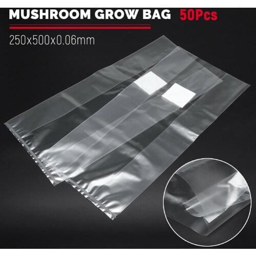 50PCS Mushroom Strain Growing Bag Edible Fungus Growing Bag 10X20 Gardening Planting Bag PVC bacteria proof breathable bag