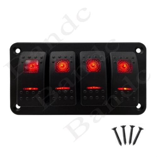 Car Boat Rocker Switch Panel Circuit Breaker 4 Gang Way Switch Panel for Marine Vehicle Bus Trailor Camper RV, Dual Led Lights
