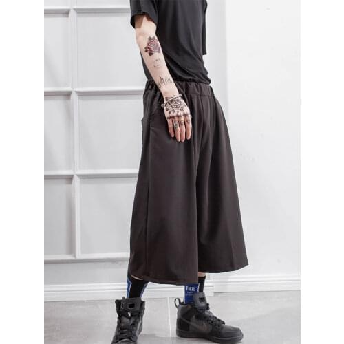Summer Korean mens Capris thin casual pants trendy loose wide leg pants HAREM PANTS YOUTH skirt pants black