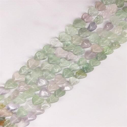 1 Strand 40Pcs 10x10x5mm Natural Green And Purple Fluorite Love Heart Loose Beads For DIY Jewelry Making Accessories 15.5Inch