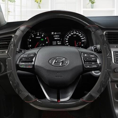 Carbon Fiber Leather Steering Wheel Cover D Shape for Hyundai ioniq 2016 2017 2018 2019 2020 Leather Car Styling Auto Protector