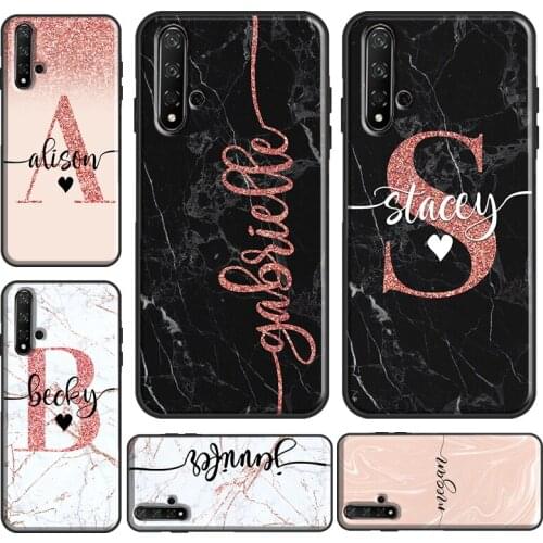 Custom Name Initials Rose Gold marble Case For Huawei Y7 Y6 2019 Nova 5T Coque For Honor 20 Pro 9X 8X 10i 9 10 Lite 8A Shell
