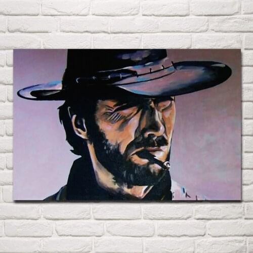 Clint western cowboy style portrait Living room home wall art decor wood frame fabric posters EX026