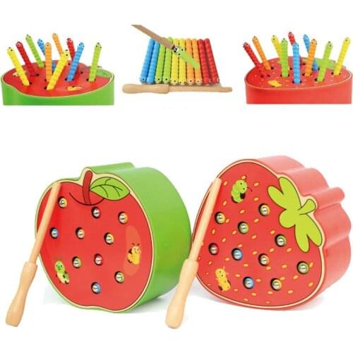 3D Montessori Wooden Toys Caterpillar Eats The Apple Kids Catch Worms Matching Puzzle Games Early Education Interactive Math Toy