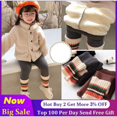 Baby Leggings With Fleece For Girls Winter Warm Pants Kids 2019 Fashion Korean Cartoon Cat Children Plus Velvet Long Trousers