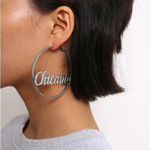 European and American simple net red big earring letter exaggerated alloy stainless steel hollow letter big Earring