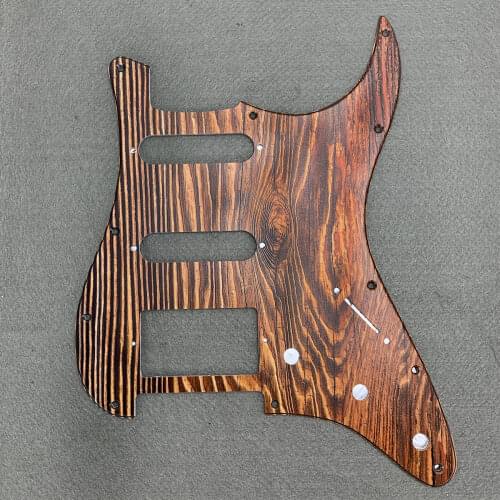 FLEOR Wood Color SSH Guitar Pickguard HSS Scratch Plate & Screws for 11 Hole Electric Guitar