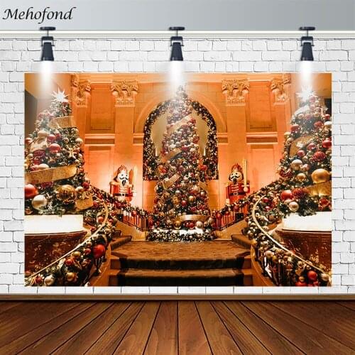 Mehofond Merry Christmas Backdrop Tree Toy Soldier Golden Hall Gold Decor Photography Background Photo Studio Banner Photozone