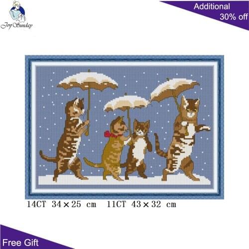 Joy Sunday Kitten With Umbre Basket DA474 14CT 11CT Counted and Stamped Snow Day Cats Home Decor Embroidery Cross Stitch kits