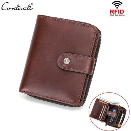 Genuine Leather trifold Wallet Men zipper coin Pouch multifuction RFID card holder Male Slim Wallet Pocket Mini Money Bag Wallet