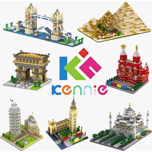 Moscow Red Square Indian Taj Mahal French Arc de Triomphe Egyptian Pyramids Twin bridge Diamond building mini blocks for gifts