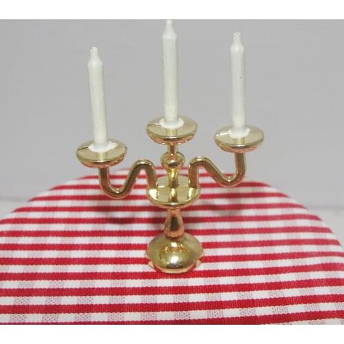 1Pieces Alloy 3 Candle Light Desk Lamp Mini Dollhouse Miniature Lamp for DIY Scene Doll Home Furniture Craft Accessories Unable