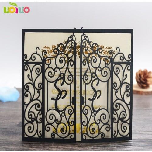 Laser cut gatefolded customize name logo elegant paper hot sell wedding invitation card design