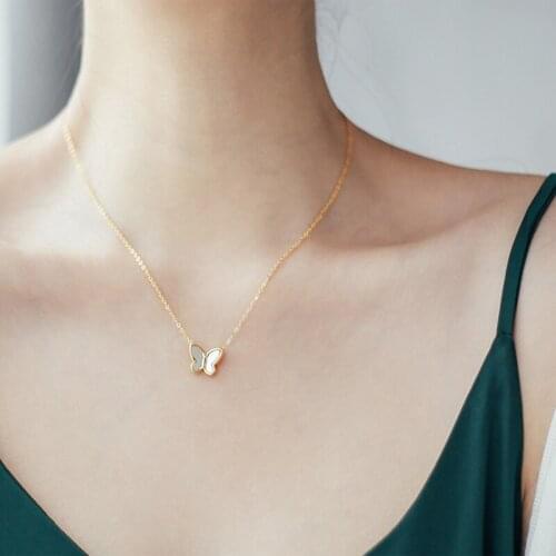 ModaOne Butterfly White Shell Fritillaria Gold Color Clavicle Chain Necklace For Women Girls Fashion Trendy Jewelry Gifts