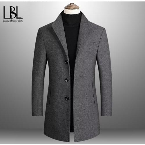 Men Casual Thick Coat Solid Color Man Wool Jacket Clothing Wool Blends Male Fashion Coat Clothing Autumn Winter High Quality New
