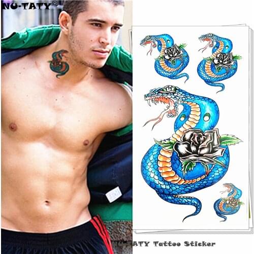 Nu-TATY Sexy Blue Cobra Temporary Tattoo Body Art Arm Flash Tattoo Stickers 17*10cm Waterproof Fake Henna Painless Tatto Sticker