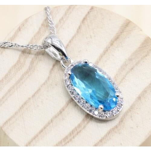 Oval Silver Color Jewelry Blue Green Light Blue Stones Necklace Pendant Jewelry For Dance P