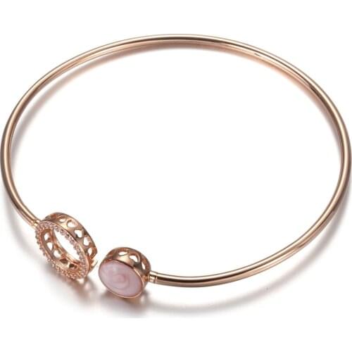 Authentic S925 Silver Rose Pink Swirl Bangle for Women Girl Lady Gift