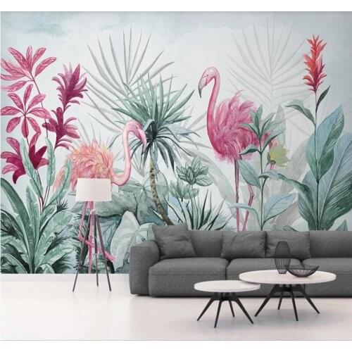 Custom wallpaper Nordic ins tropical plant flamingo background wall-high-end waterproof material