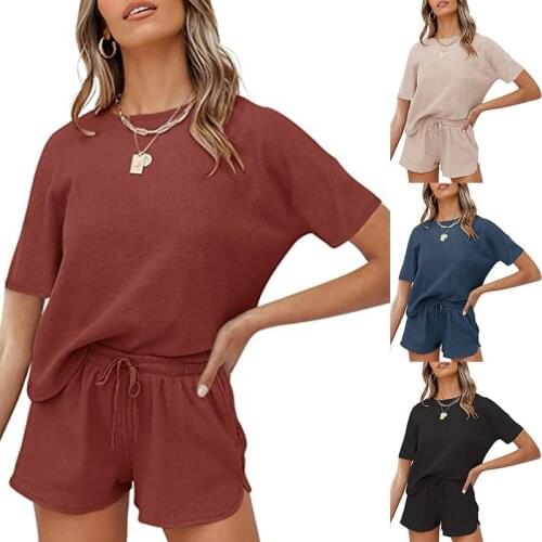 Short Sleeved Casual Suit Summer Solid Color Ladies Homewear Pajamas Sets Loose Casual Clothing