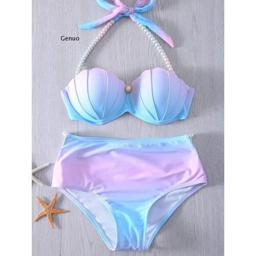 Sexy Bikini Solid Push Up Bikini Hot Sale Chest Strap Support Low Waist Swimsuit Women Swimwear Women Gradient Bikini