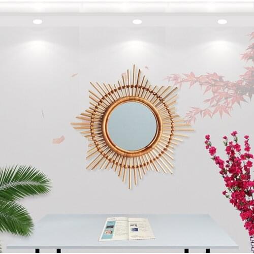 Nordic Rattan Handmade Mirror Flower Sun Frame Natural Vine Home Wall Decoration T8DC