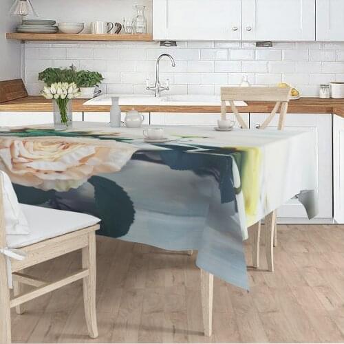 Table cloth living room kitchen white grey rose flower patterned micro fabric cover runner pattern Free Shipping