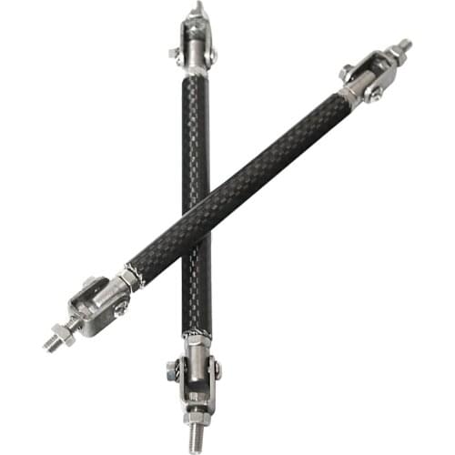 Carbon Fiber Front Bumper Lip Splitter Strut Rod Tie Support Bars Kit Black