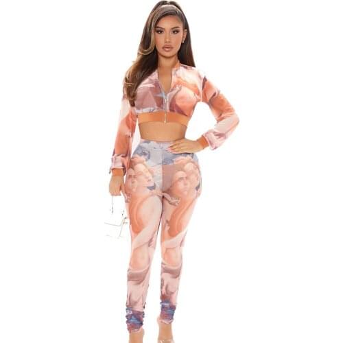 2021 Y2k Tracksuit Women Elegant Two -Pieces Suit Sets Female Stylish Big Size Clorful Print Coat & Pant Sets Jogging Femme