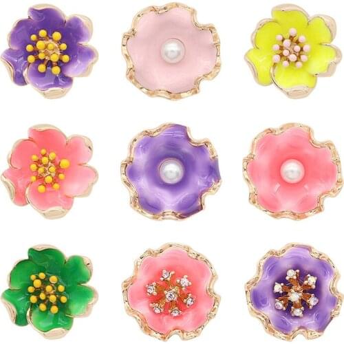 Rhinestone Flower 20mm Metal snap button jewelry DIY bracelet KD1087