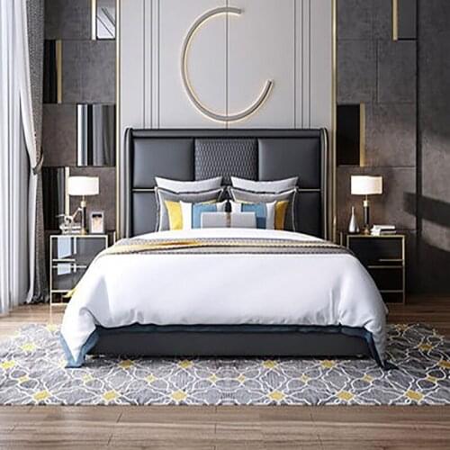 Light luxury bed modern minimalist high-end atmosphere Hong Kong-style ins net red bed post-modern master bedroom leather bed