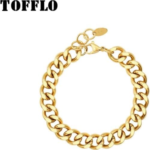 TOFFLO Stainless Steel Jewelry Ins Style Exaggerated Thick Chain Bracelet Womens Fashion Bracelet BSE201