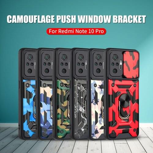 For Xiaomi Redmi Note 10 Pro Shockproof Camouflage Stand Ring Push Pull Phone Cover Case Shell Box For Mi 11i 10s K40 Poco X3 F3