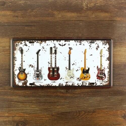 Vintage Painting Music Guitar License Plate Metal Wall Art Decor House Cafe Bar iron Doorplate decoration 15*30 CM free shipping