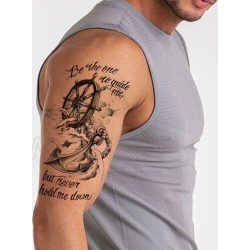 Temporary Tattoo Stickers Rudder Anchor Ocean Waves Fake Tatto Waterproof Tatoo Back Leg Arm Belly Big Size for Women Men Girl
