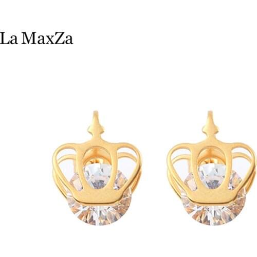 Design Classic CROWN Letters Stud Earrings Fashion Jewelry For Women Crystal Rhinestone Push Back Trendy Earring Female Gift