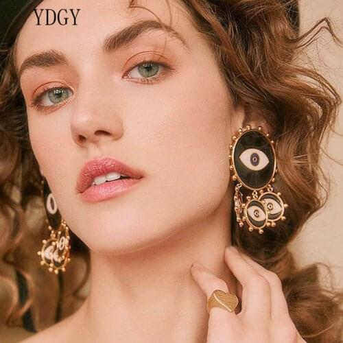 Ydgy The hyperbole of Evil Eye Black Gold Earrings for Women punk statement Devil Eyes Resin Earrings