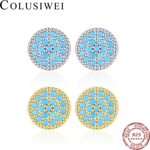 Colusiwei Real 925 Sterling Silver Vintage Mysterious Turquoise Ear Studs for Women Fashion Jewelry Female Studs Earring Gifts