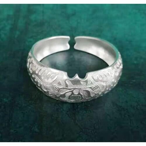 Bastiee 9999 Sterling Silver Hmong Bangles For Women Luxury Jewelry Vintage Ethnic Handmade Big Bangle Adjustable Miao Silver