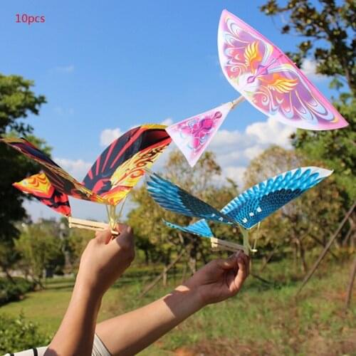 10Pcs Elastic Rubber Band Powered Flying Birds Kite Funny Kids Toy Gift Outdoor 97BE