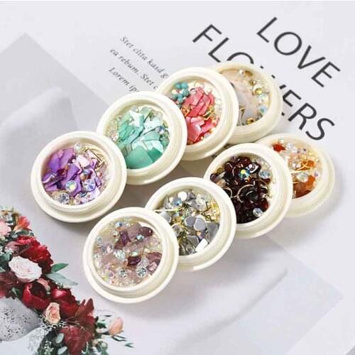 18Colorful Nail Rhinestones Stones 3D DIY Nail Designs Mix Shell Flakes Metal Studs Charm Pearls Crystal Nail Art Decoration