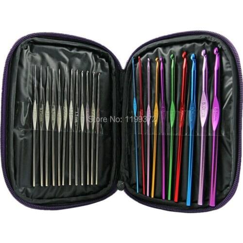 20set/lot 22pcs/set Aluminum Crochet Hooks Needles Hook Needle Knit Weave Stitches Knitting Craft Case Kit DHL FEDEX Free ship