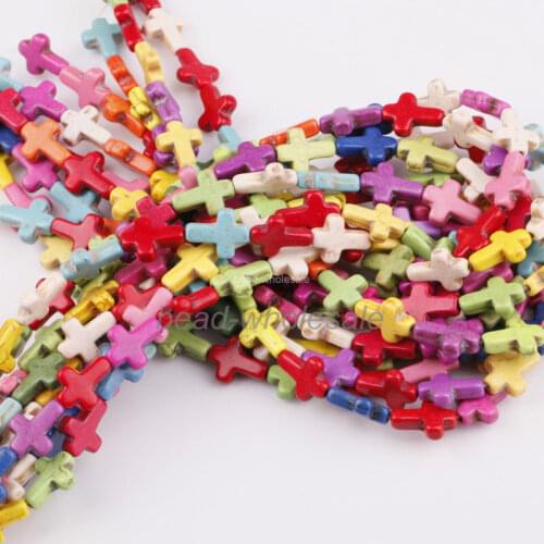 25pcs Mixed Colors Howlite Loose Spacer Cross Beads Jesus Cross charms For Jewelry Making Bracelet Diy Wholesale