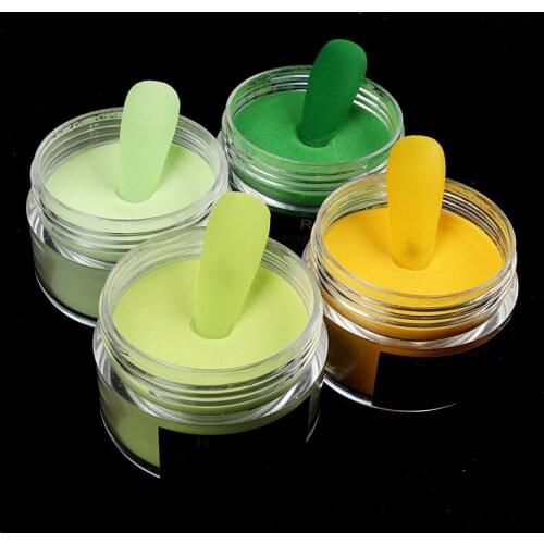 4pcs/lot Acrylic Dipping Powder Carving Nail Polymer Tip Extension French Green Yellow Adhesive Rhinestone Nail Art