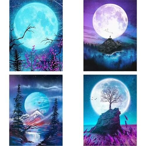 Diy 5d Full Diamond Painting Landscape Embroidery Square Round Drill Moon Withered Tree Mosaic Furniture Decoration Hobby Gift