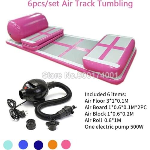 Free Shipping 6 Pieces(4 mat+1 roller+1 pump)Inflatable Home Gym Equipment Air Track Training Set / Air Gym Mat For Home Edition
