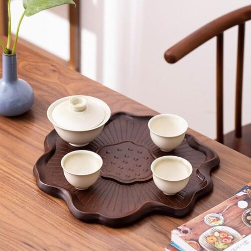 Chinese Style Lotus Leaf Design Bamboo Tea Tray For Teacup Teapot Irregular Shape Bamboo Plate For Home Hotel Office Teahouse
