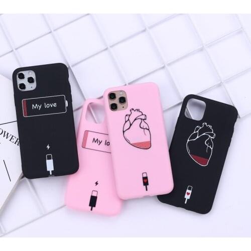 Heart Love Power Cable Phone Cover For iPhone 12 11 Pro Max X XS XR Max 7 8 7Plus 8Plus 6S SE Soft Silicone Candy Case