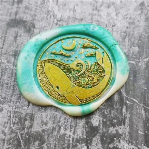 Stamp head of Whale sea wave with star moon Retro Wood Stamp Sealing Wax Seal Stamp Wedding Decorative sealing Stamp wax seals