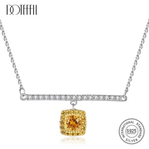 DOTEFFIL 925 Sterling Silver Link Chain Necklace&Pendant Citrine Golden Necklaces Fasinating Fine Jewelry Colar Feminino 2020